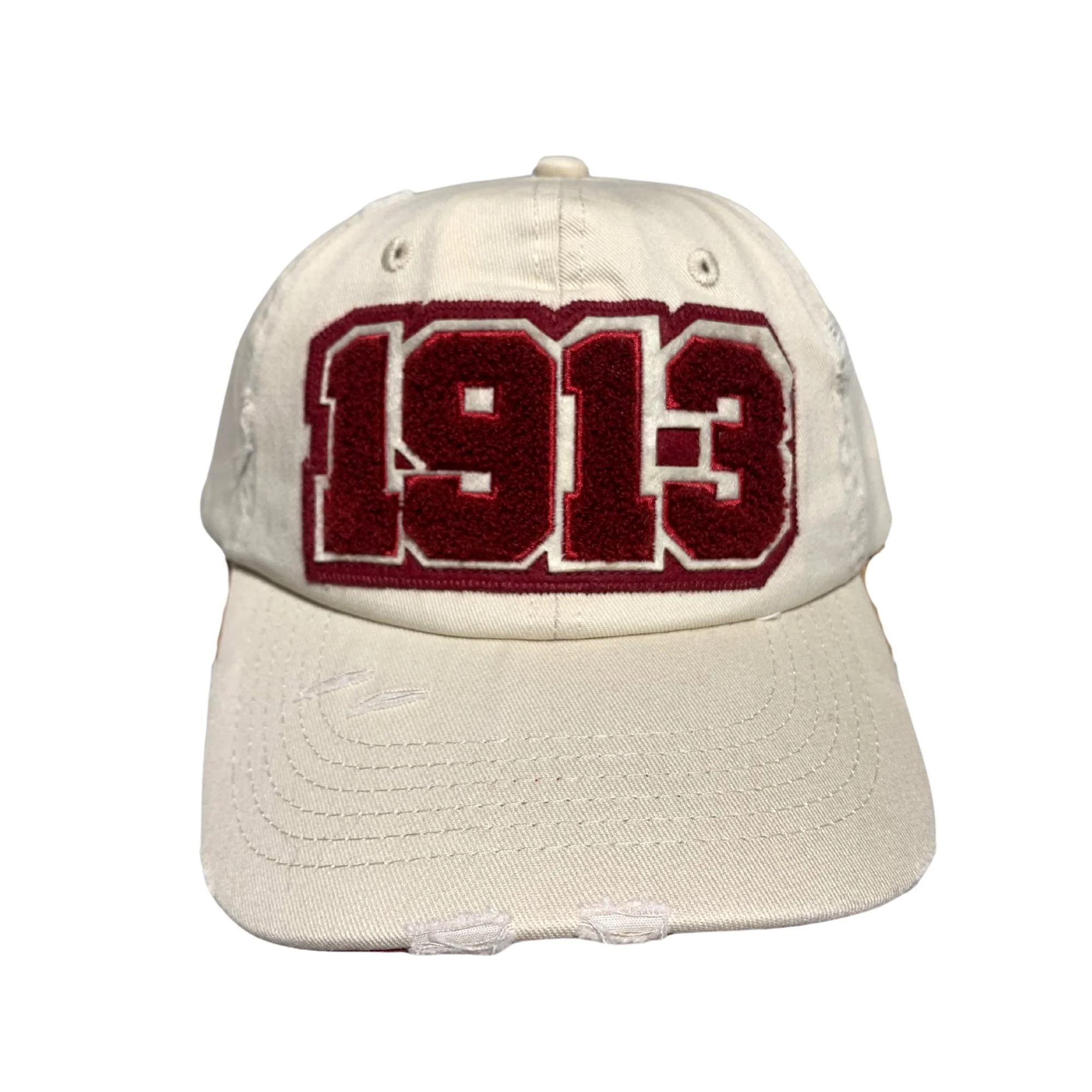 1913 Delta Sigma Theta Cream Distressed Chenille Cap - Image 4
