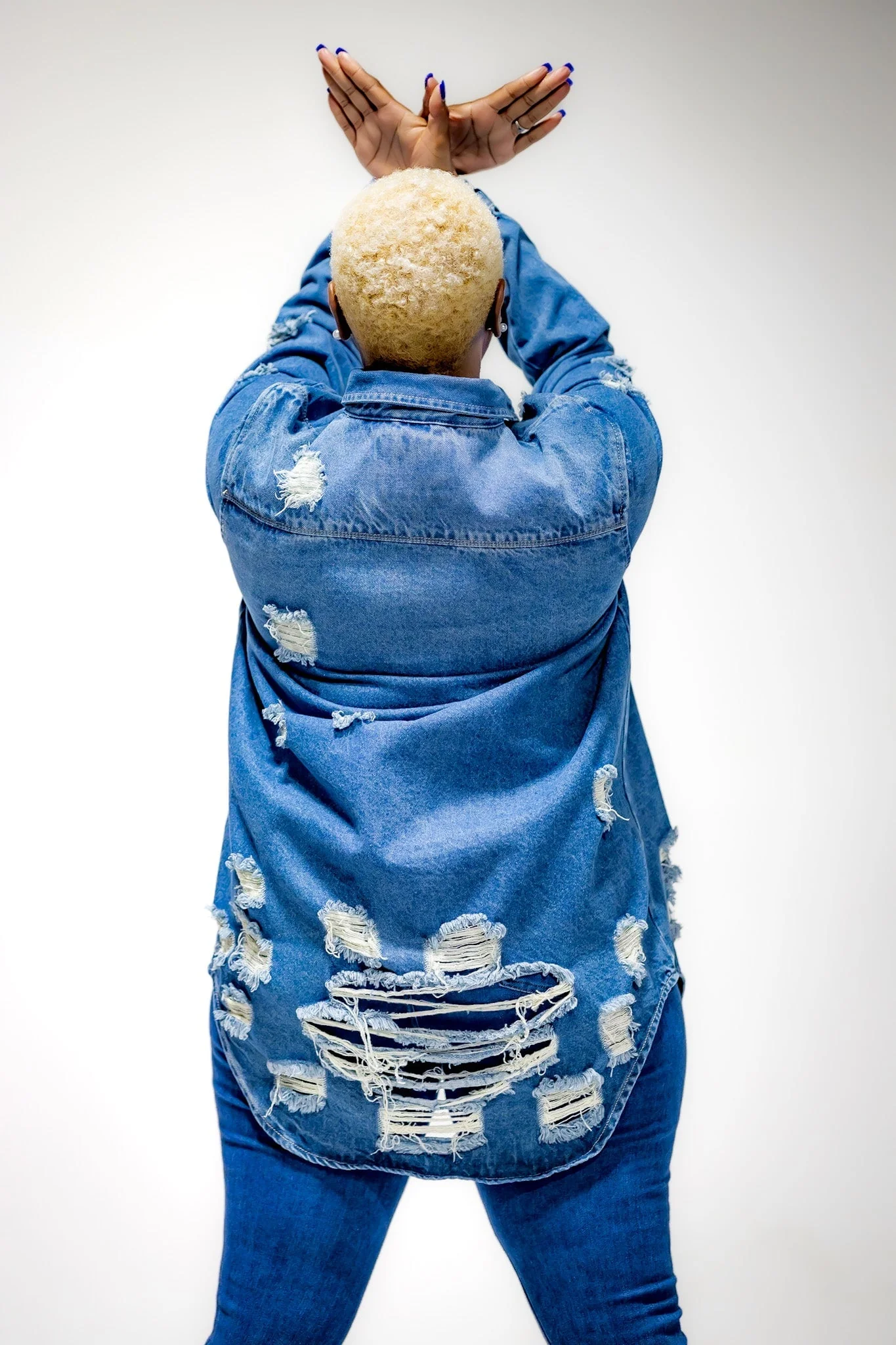 Zeta Phi Beta Letters Distressed Denim Jacket - Image 4